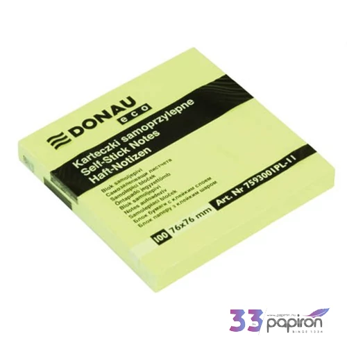 Öntapadós jegyzettömb 76x76 Donau Eco sárga 100lap/tömb 7593001PL-11