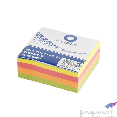 Jegyzettömb öntapadós 76x76mm 320 lap, vegyes neon színek BlueRing