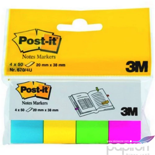 Jelölőcimke 20x38 3M/Posti-it 670/4N 4 szín ultra vegyes színek 4x50lap/csom