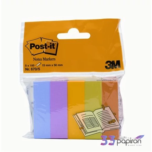 Jelölőcimke 15x50 3M/Post-it 670/5 5szín 5x100lap/csom LP6704