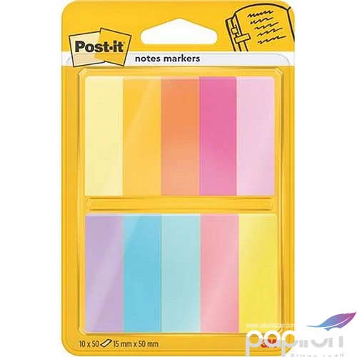 Jelölőcímke 3M Postit papír, 10x50 lap, 15x50 mm, vegyes 