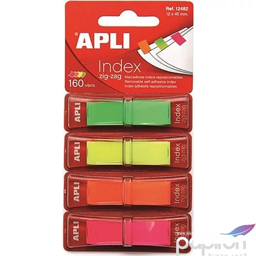 Jelölőcímke Apli 12x45mm műanyag 4x40lap, 4 fluoreszkáló szín Irodai kiegészítők