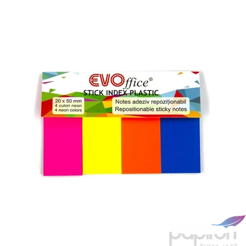 Jelölőcímke EVOffice 20x50mm,  papír, vegyes neon színek 4x25lap EV6D01