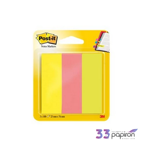 Jelölőcímke papír 25x76mm 3x100 lap 3M POSTIT, vegyes neon színek LP72768