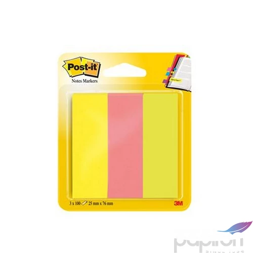 Jelölőcímke papír 25x76mm 3x100 lap 3M POSTIT, vegyes neon színek LP72768