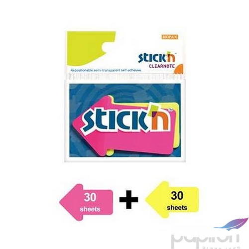 Jelölőcímke Stick N nyíl, műanyag, 2x30lap, 76x50mm neon színek