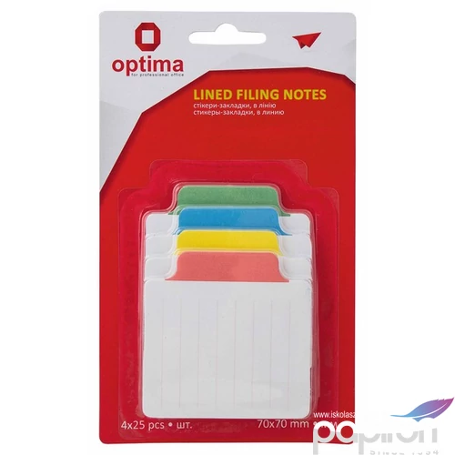 Jelölőlap Optima 70x70mm 100lapos papír 4színű Papiron