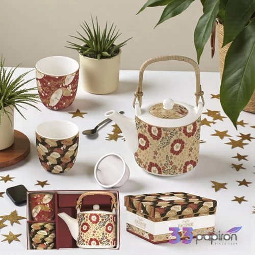Kancsó kanna+2pohár porcelán 6dl fémszűrővel, 160ml, Kimono, Atmosphe dobozban,