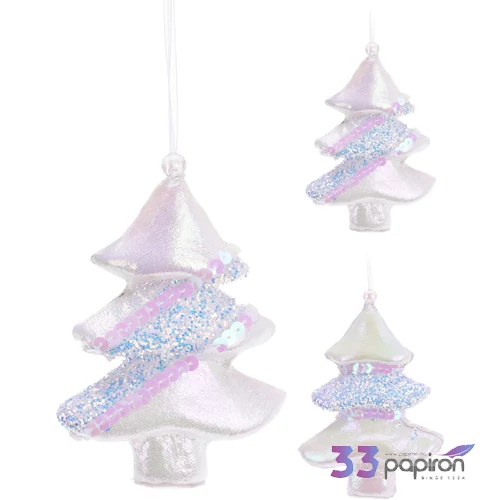 Fenyődísz 11cm fehér 2féle mintával glitteres flitteres fehér glitteres