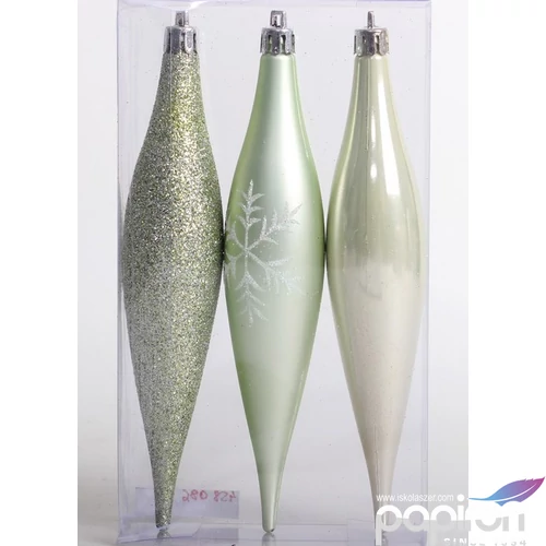 Karácsonyfa csepp 15cm 3db 15cm csepp, matt fényes glitteres 3/15MM/MENTAZÖLD