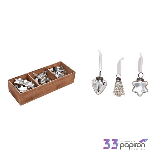 Karácsonyi 5cm dísz antik 20' silver 5x5x2cm üvegből fenyődísz kézzel festett nehéz üvegből exkluzív te