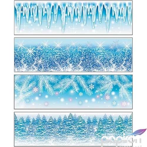 Ablakmatrica karácsonyi Frost - téli táj, karácsonyi minta áttetsző fólia matrica, Glitter dekorral