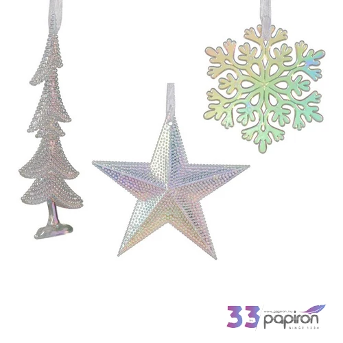 Karácsonyi dekor akasztós 24' glitteres, 3 féle, 0.8cmx10.5cmx10.5cm sdkae
