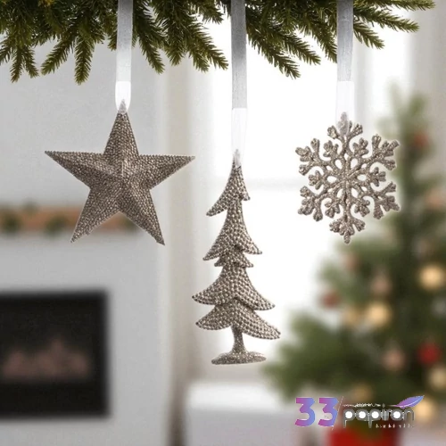 Karácsonyi dekor akasztós 24' glitteres, 3 féle, 0.8cmx10.5cmx10.5cm sdkae