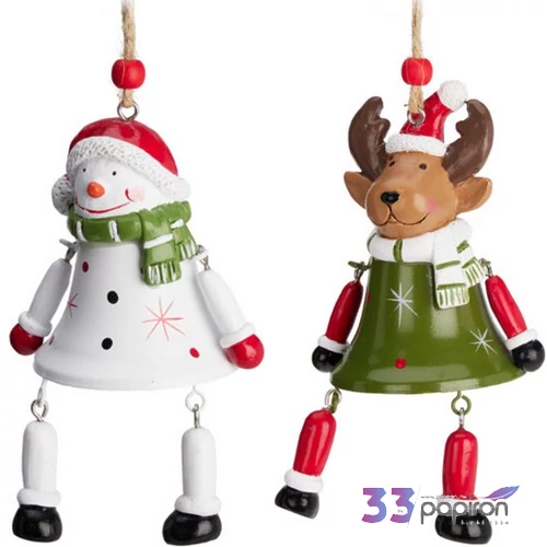 Karácsonyi dekor akasztós Csengő, 10cm, mikulás, hóember, szarvas KPM25