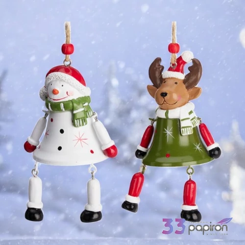 Karácsonyi dekor akasztós Csengő, 10cm, mikulás, hóember, szarvas KPM25