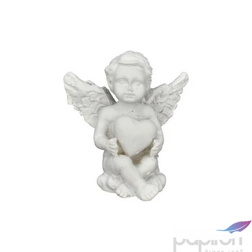 Dekor angyal szívvel poly 3,8x2,5x4cm fehér, 3db/szett