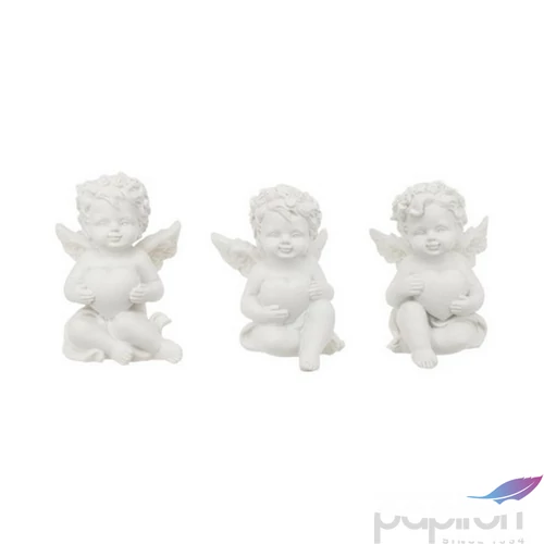 Dekor angyal szívvel, ülő poly 4,5x5,3x6,3cm 3 féle, fehér