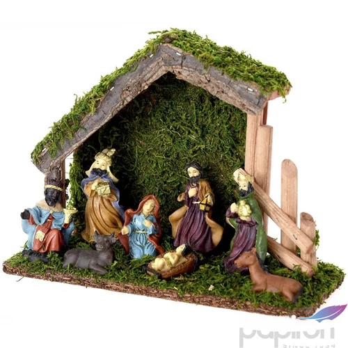 Betlehem Karácsonyi dekor  23 fából, figurákkal 25x9x18cm kézzel feste