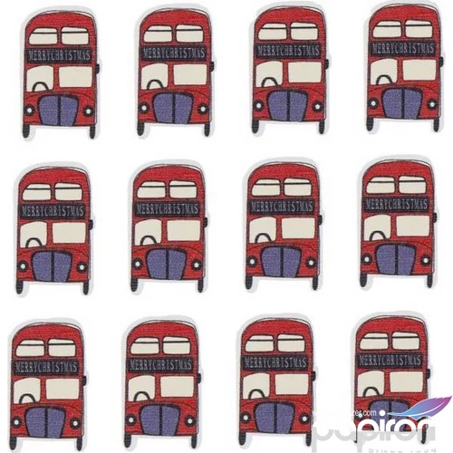 Karácsonyi dekor busz Merry Christmas felirattal fa 4X2,5cm zöld,piros,fehér S/12