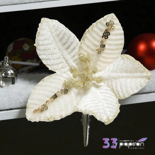 Karácsonyi dekor fehér mikulásvirág csiptetős 10x2cm  SDKAE25 4 féle