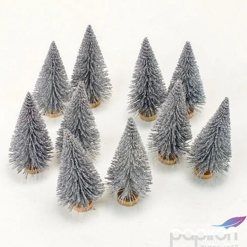 Karácsonyi dekor fenyőfa 10cm, ezüst glitteres