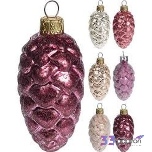 Karácsonyi 7cm üveggömb toboz alakú 6féle színben glitteres Karácsonyi fenyődísz toboz