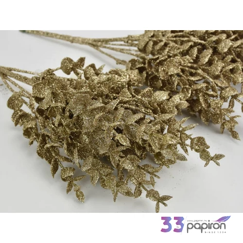 Karácsonyi dekor pick ág Arany színű csillámos buxus csokor 35cm Karácsonyi ág dekoráció