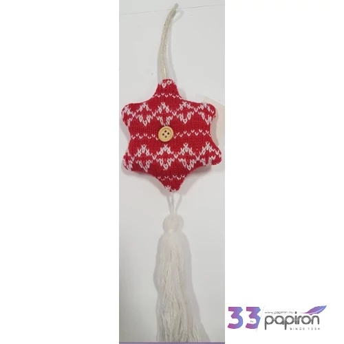 Karácsonyi dekor textil csillag dísz bojttal norvégmintás10x17cm