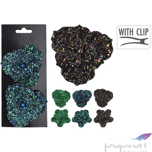 Karácsonyi Selyemvirág - művir csiptetős, glitteres 8cm 2db/biszt zöld kék barna