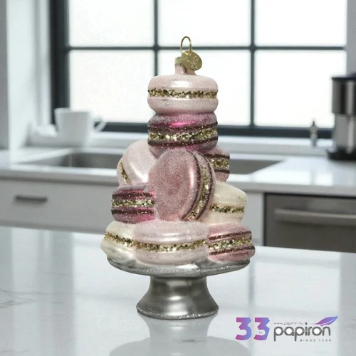 Karácsonyi fenyődísz 24' macaron torta , arany glitteres 8x8x8 8cmx8cmx14cm sdkae
