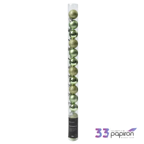 Karácsonyi fenyődísz gömb 24' fényes/matt, glitteres mentazöld 14db/készlet 3cm sdkae