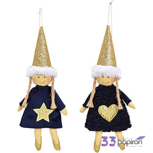 Karácsonyi figura plüss20' textil kék-arany 10x24x4cm exkluzív termék Hollandia