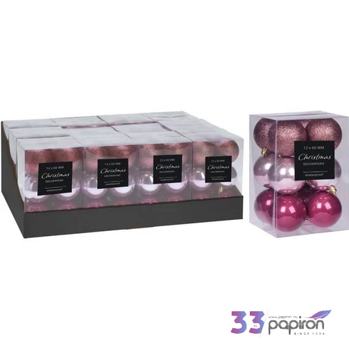 Karácsonyi gömb 6cm 12db/set, pink kpm