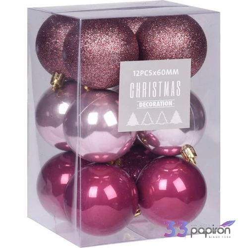 Karácsonyi gömb 6cm 12db/set, pink kpm
