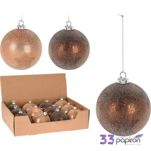Karácsonyi gömb fenyődísz rose gold, bronz csillagos, 2 féle kpm