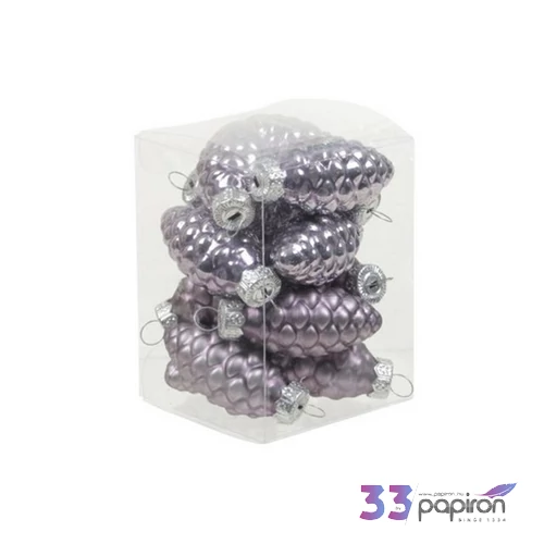 Karácsonyi gömb 6cm toboz üveg, 6cm frosted lilac fényes-matt S/12