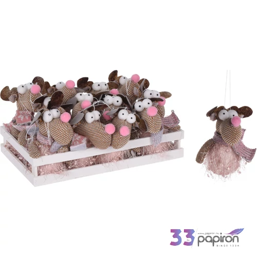 Karácsonyi rénszarvas figura 8x15cm 2féle mintával kézzel varrott textil figura