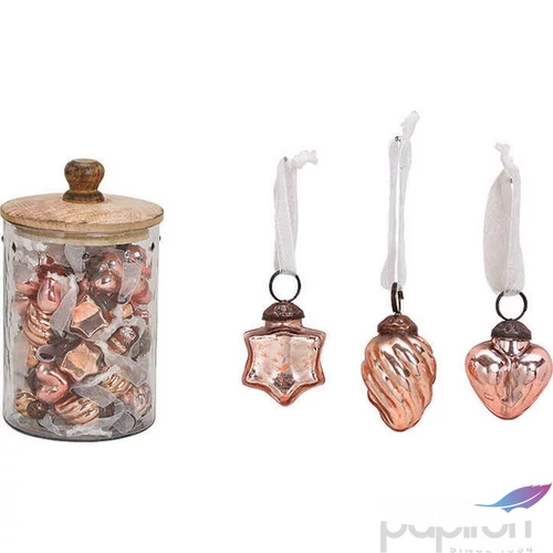 Karácsonyi 5cm dísz antik 20' szív-csillag rózsaszín pink 3,5cm kézzel festett nehéz üvegből fenyődísz