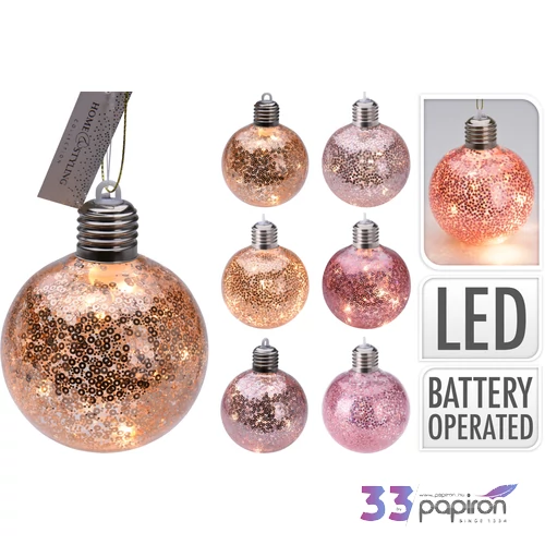 Karácsonyfa gömb 9cm üveg,6féle szín glitteres glitteres kpm