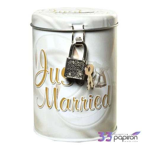 Esküvői fém persely Just Married, 11x8,5cm
