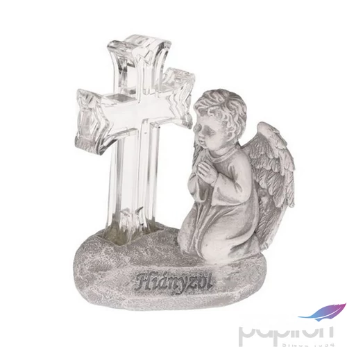 Kegyeleti emléktárgy kereszt LED-es, poly 9x9x21 cm, szürke