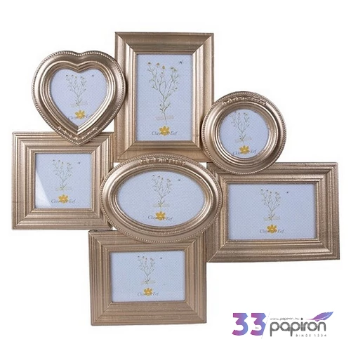 Képkeret 52x2x47cm, 10x10cm/10x15cm/9x9cm Aranyszínű fali 7 részes