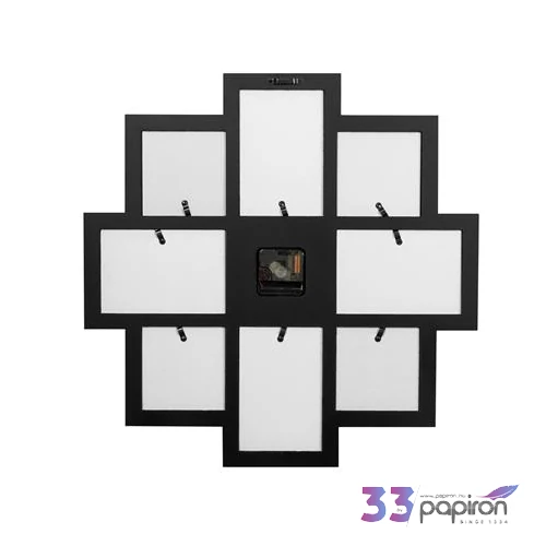 Képkeret galéria, műanyag, 4 db 10x15 cm, 4 db 10x10 cm, órával, Zep Taranto, fekete