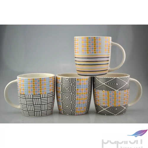 Bögre kerámai 350ml 4féle, csempe mintás, 8,6x8,9cm-es 