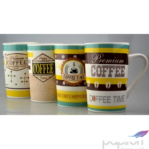 Bögre kerámai 395ml 4féle, Coffe Time mintás, 7,8x12,3cm-es