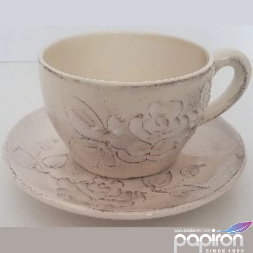 Kerámia cappucino csésze Domború mintás virágos natúr kézzel festett-1,5dl