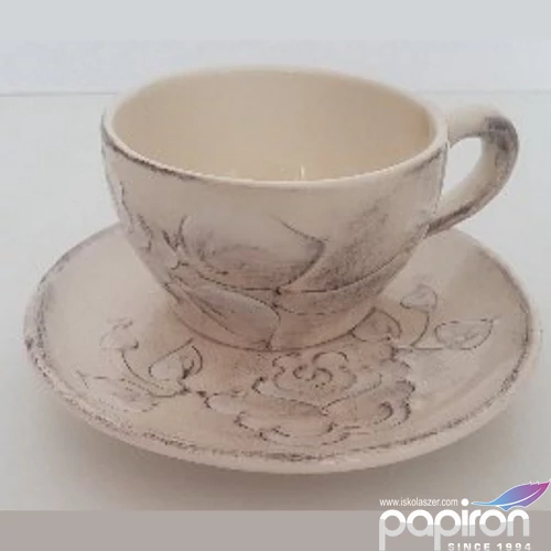 Kerámia cappucinos alj Domború mintás virágos natúr kézzel festett-dia14,5cm
