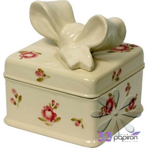 Kerámia doboz 13,5x13,5x14,5cm Violin rózsás szögletes kézzel festett