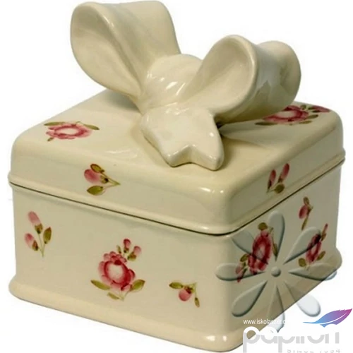Kerámia doboz 13,5x13,5x14,5cm Violin rózsás szögletes kézzel festett